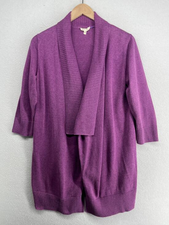 Eileen Fisher Sweaters - EILEEN FISHER Sweater S Organic Cotton Cardigan Open Front 3/4 Sleeve Purple